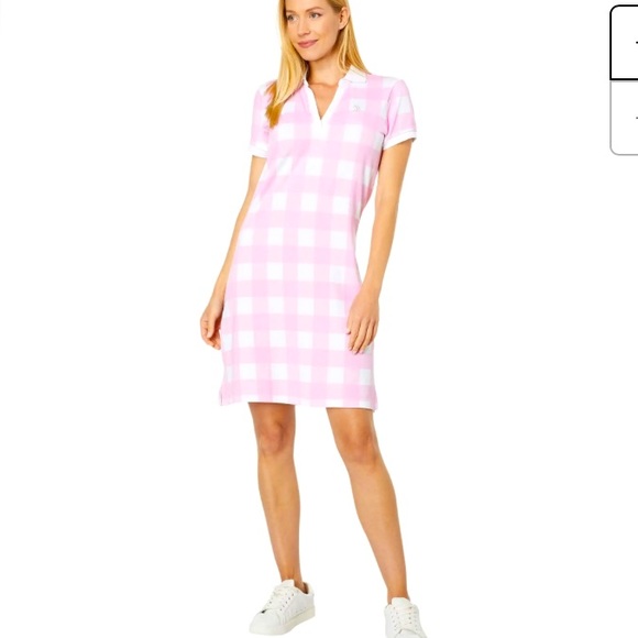 U.S. POLO ASSN Split-Neck Pink Gingham Dress MD - Picture 1 of 4